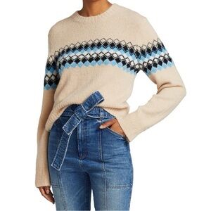 A.L.C. Nathan Fair Isle Diamond Print Sweater in Stone Arctic Blue (XS)